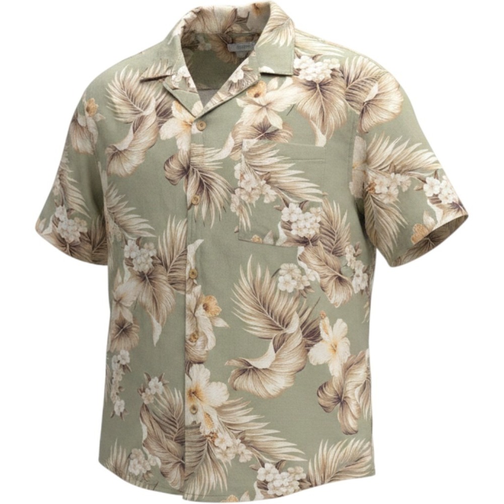 Lucky Brand Mens XXL Sage Green Tropical Floral Linen Blend Camp Shirt XXL